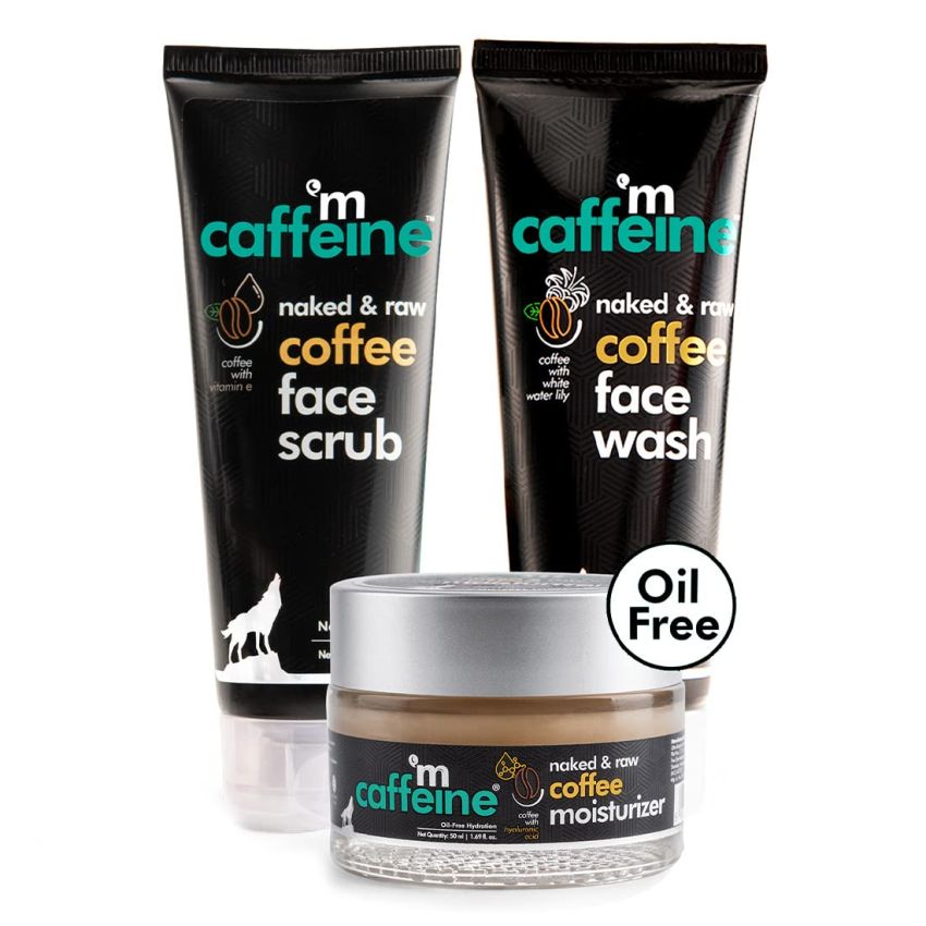 mCaffeine Oil Control Face Care Regime for Oily Skin with Face Wash, Face Scrub & Face Moisturizer | 3 Step Face Care Routine for Oil Free Skin Cleansing & Hydration