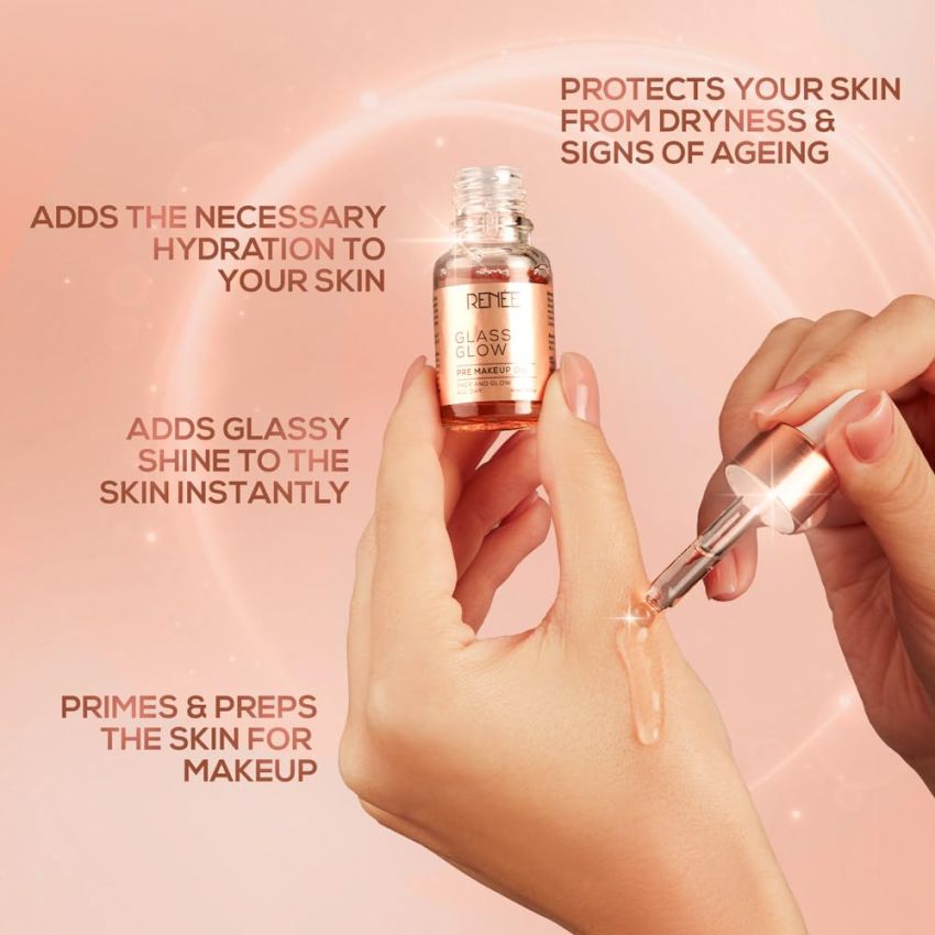 RENEE Glass Glow Pre Makeup Oil Primer 10ml| Non Sticky, Smoooth Finish| Hydrates, Repairs & Nourishes Skin| Adds Natural Glow to the Skin