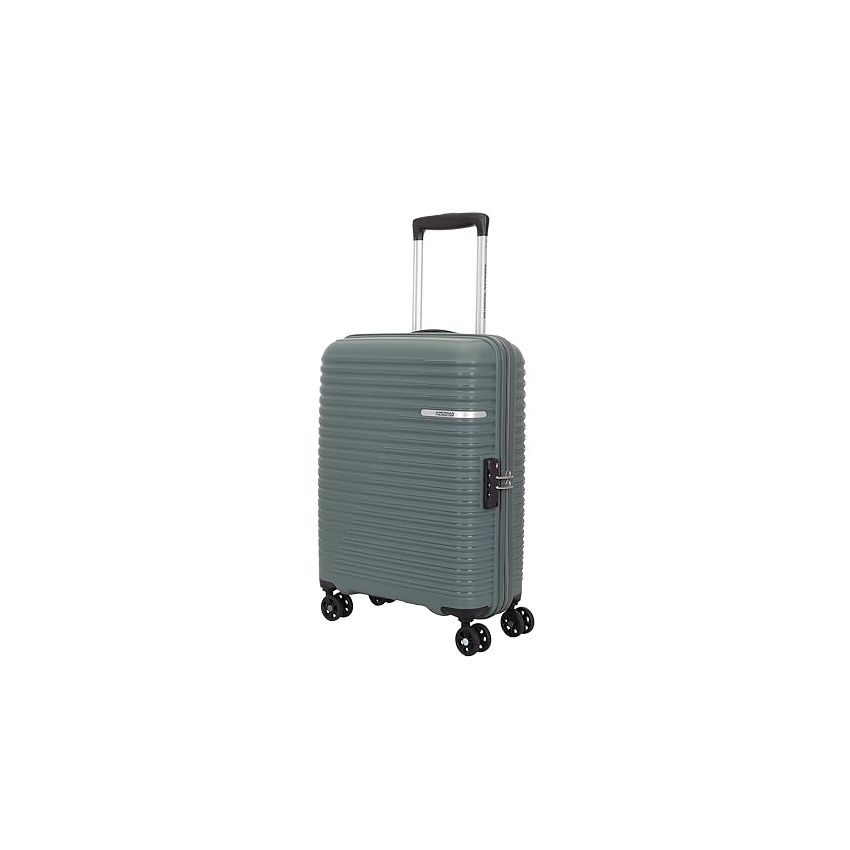 American Tourister Liftoff 55 Cms Small Cabin Polypropylene Hard Sided Double Spinner Wheel Luggage/Trolley Bag/Speed_Wheel 4 Wheel Suitcase- Dark Olive