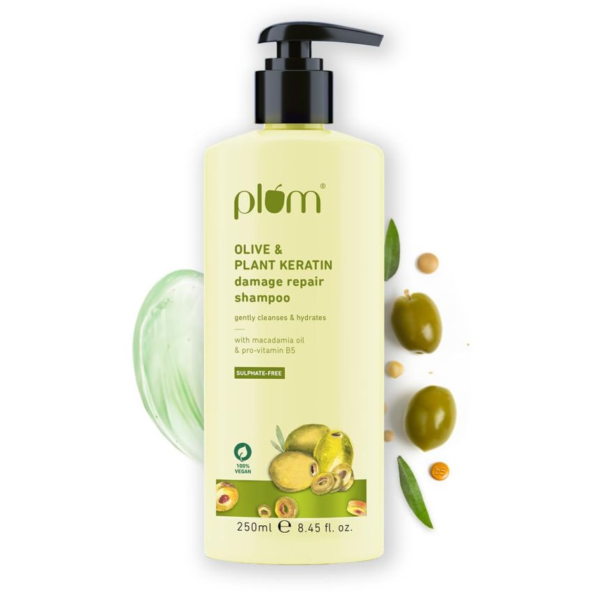 Plum Olive and Plant Keratin Shampoo for Dry, Damaged Hair, with Olive Oil, Plant Keratin, Macadamia Oil I Plant Keratin Shampoo For Women & Men | Sulphate and Paraben Free I 250ml