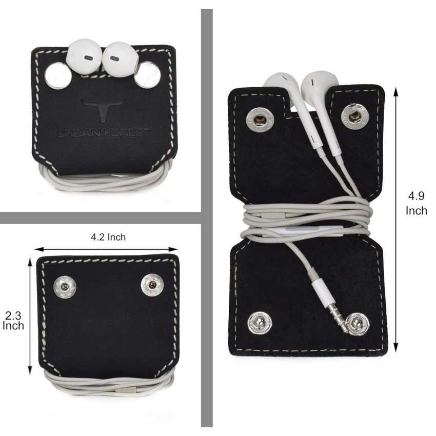 URBAN FOREST Oliver Black Leather Wallet & Earphone Organiser Set for Men