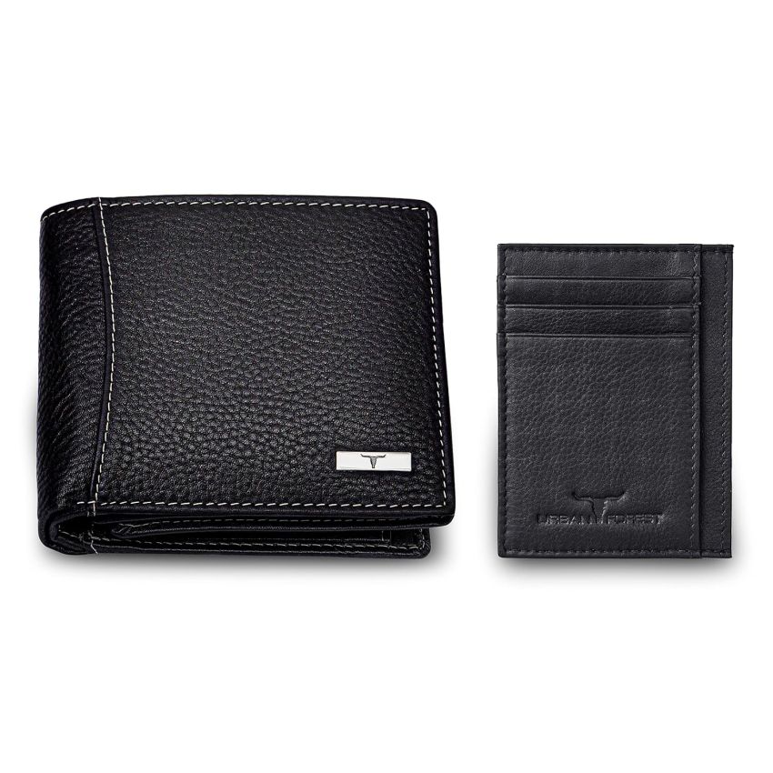 URBAN FOREST Oliver Black Leather Wallet & Card Holder Set for Men