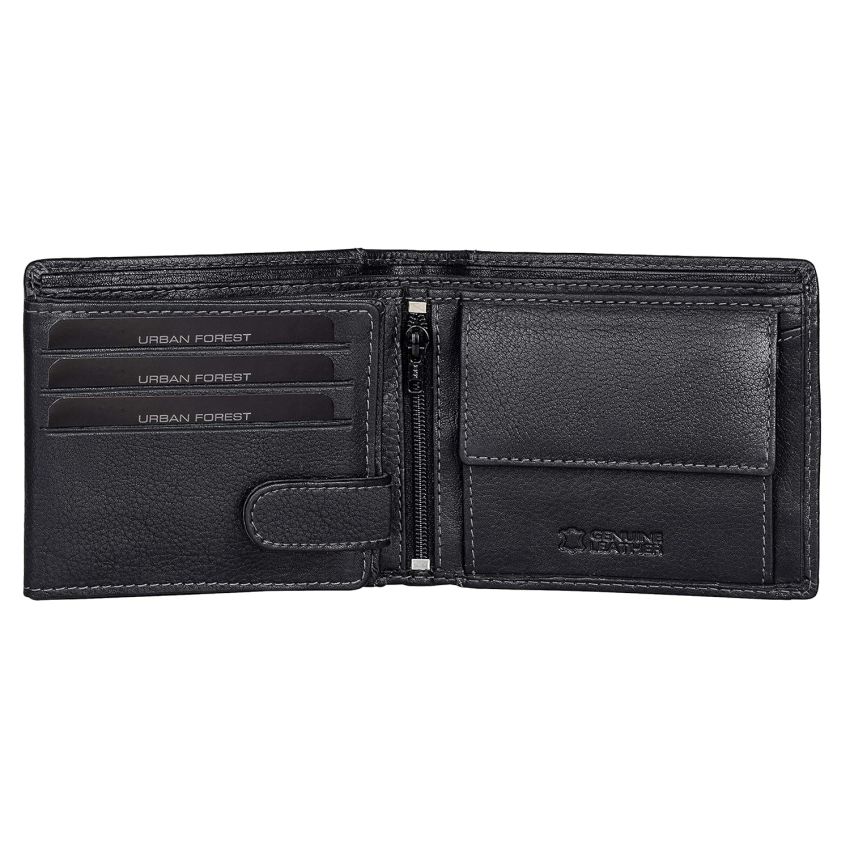 URBAN FOREST Oliver Black Leather Wallet for Men - Packed in Premium Wooden Box for Festive Gifting