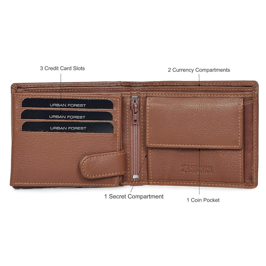 URBAN FOREST Oliver Redwood Leather Wallet for Men - Packed in Premium Wooden Box for Festive Gifting