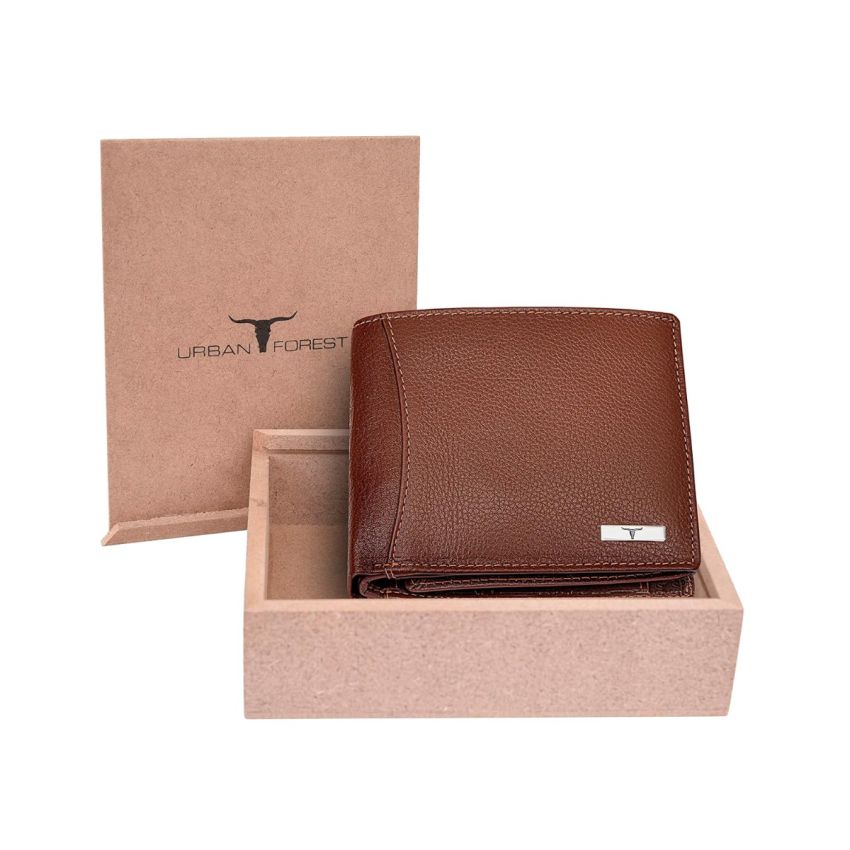 URBAN FOREST Oliver Redwood Leather Wallet for Men - Packed in Premium Wooden Box for Festive Gifting