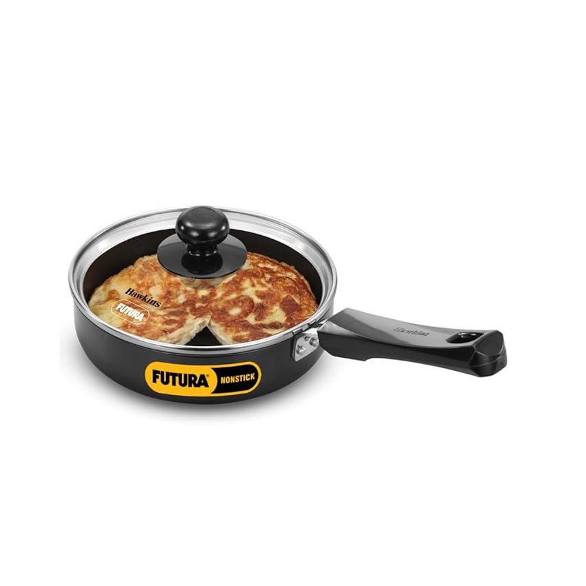 Hawkins Futura 16 cm Frying Pan, Non Stick Fry Pan with Glass Lid, Induction Omelette Pan, Small Frying Pan, Black (INF16G)