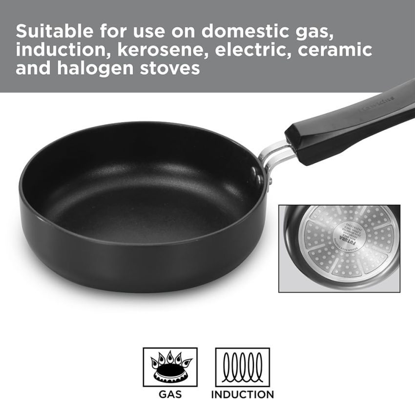 Hawkins Futura 16 cm Frying Pan, Non Stick Fry Pan with Glass Lid, Induction Omelette Pan, Small Frying Pan, Black (INF16G)