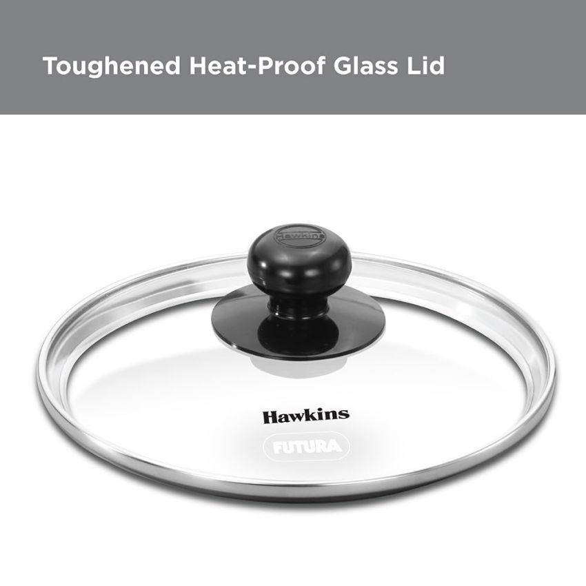 Hawkins Futura 16 cm Frying Pan, Non Stick Fry Pan with Glass Lid, Induction Omelette Pan, Small Frying Pan, Black (INF16G)