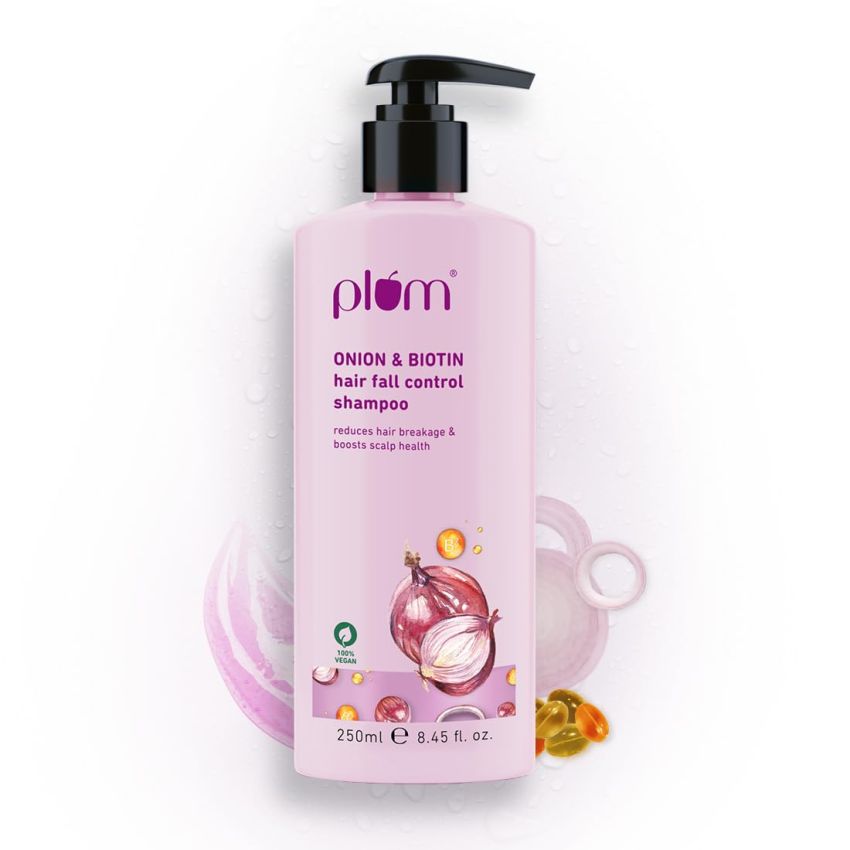 Plum Onion and Biotin Shampoo for Hairfall Control | For All Hair Types | Reduces Hair Breakage, Boosts Scalp Health | 250 ml