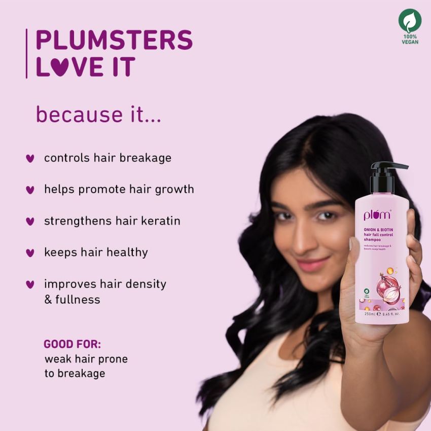 Plum Onion and Biotin Shampoo for Hairfall Control | For All Hair Types | Reduces Hair Breakage, Boosts Scalp Health | 250 ml