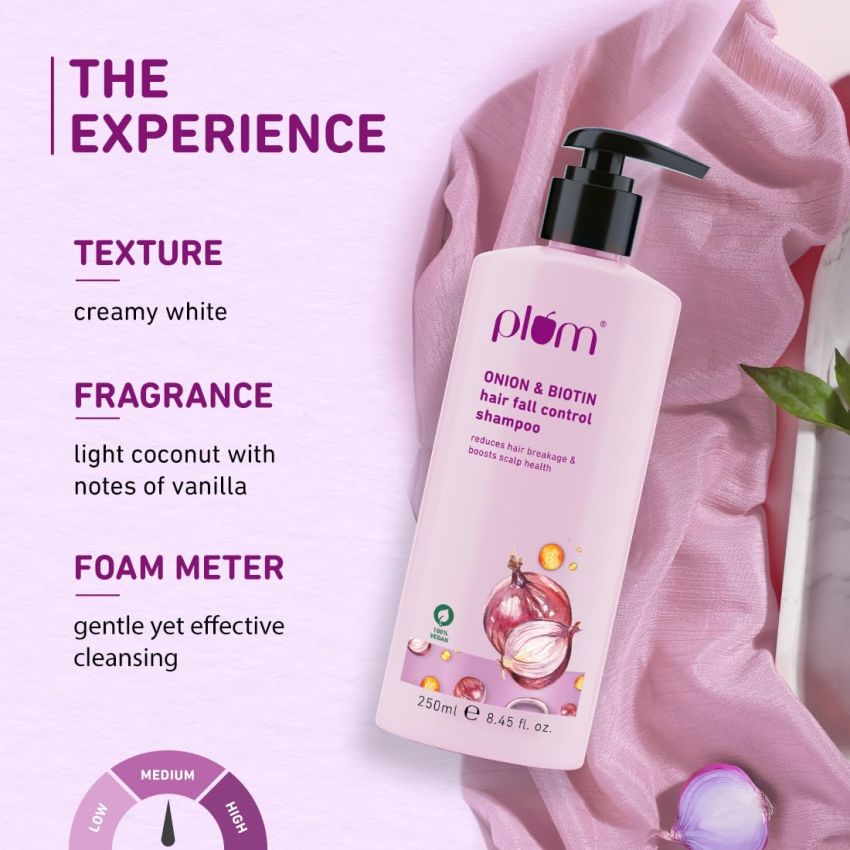 Plum Onion and Biotin Shampoo for Hairfall Control | For All Hair Types | Reduces Hair Breakage, Boosts Scalp Health | 250 ml