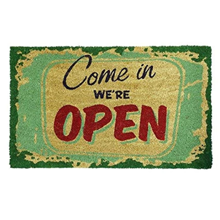 Onlymat Multipurpose Come in We're Open Funny Printed Anti-Slip Doormat (Multicolor) Rectangular Shaped Entryway Rug Natural Coir Material with PVC Backing for Outdoor Entrance Home (75 x 45cm)