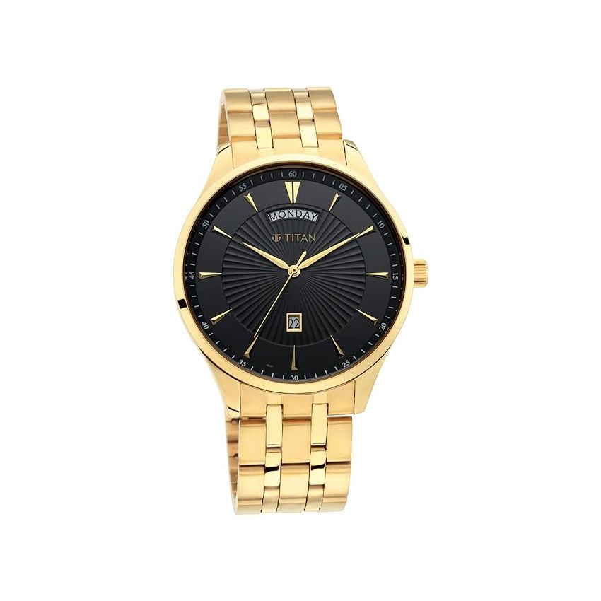 Titan Regalia Opulent Black Dial Analog with Day and Date Stainless Steel Strap Watch for Men-NR90127YM02