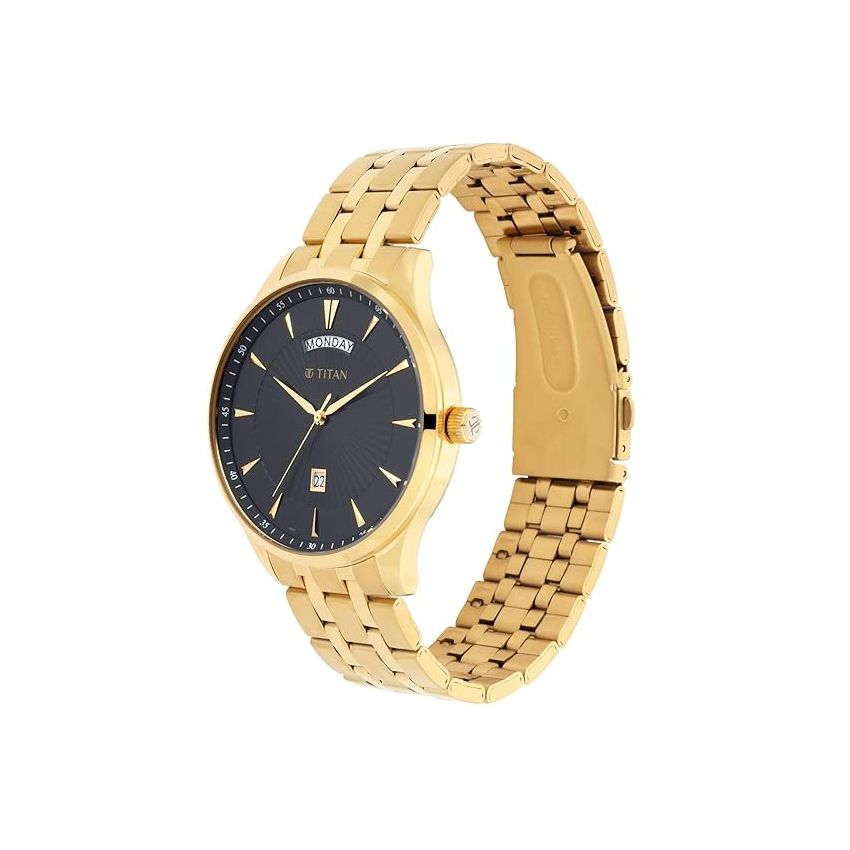 Titan Regalia Opulent Black Dial Analog with Day and Date Stainless Steel Strap Watch for Men-NR90127YM02