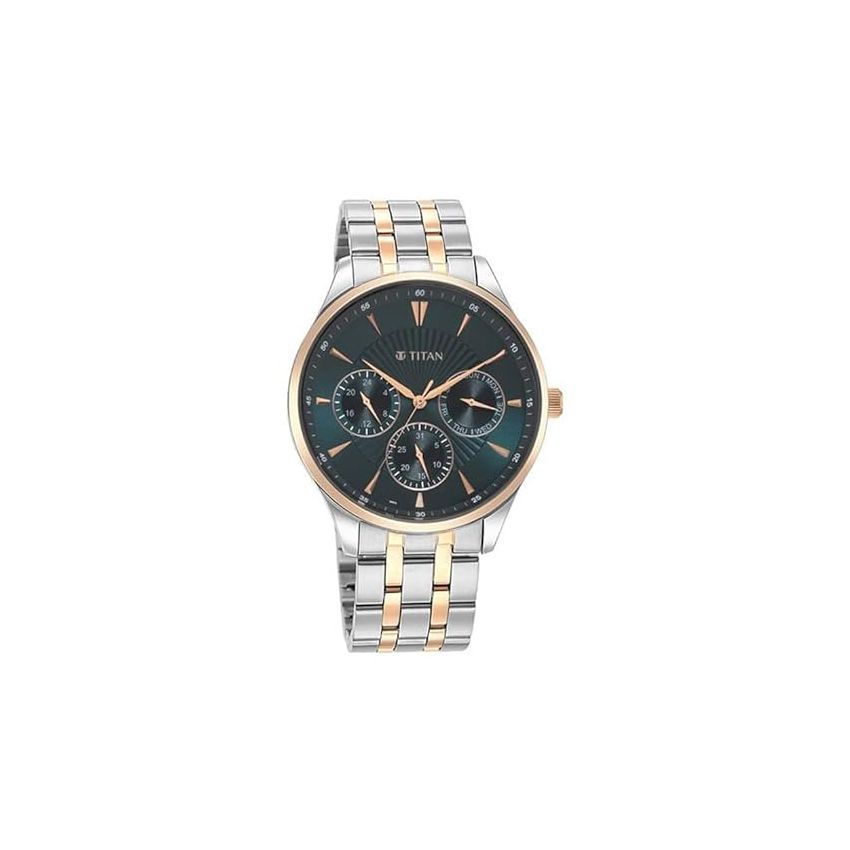 Titan Regalia Opulent Blue Dial Quartz Multifunction Stainless Steel Strap Watch for Men-NS90127KM02