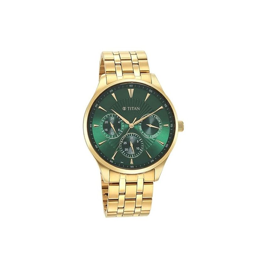 Titan Regalia Opulent Green Dial Quartz Multifunction Stainless Steel Strap Watch for Men-NS90127YM05