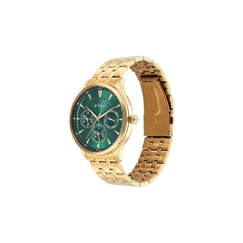 Titan Regalia Opulent Green Dial Quartz Multifunction Stainless Steel Strap Watch for Men-NS90127YM05