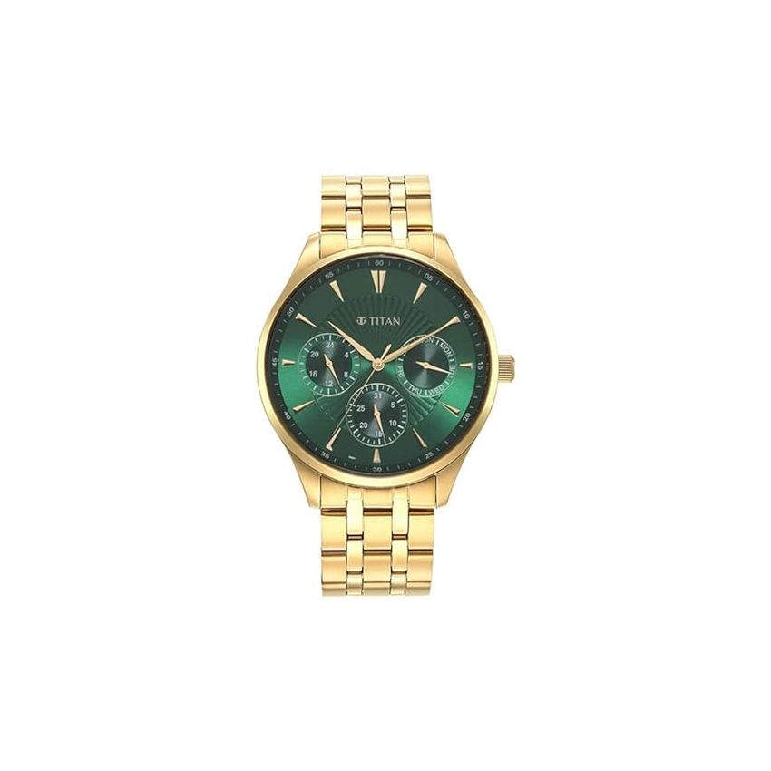 Titan Regalia Opulent Green Dial Quartz Multifunction Stainless Steel Strap Watch for Men-NS90127YM05