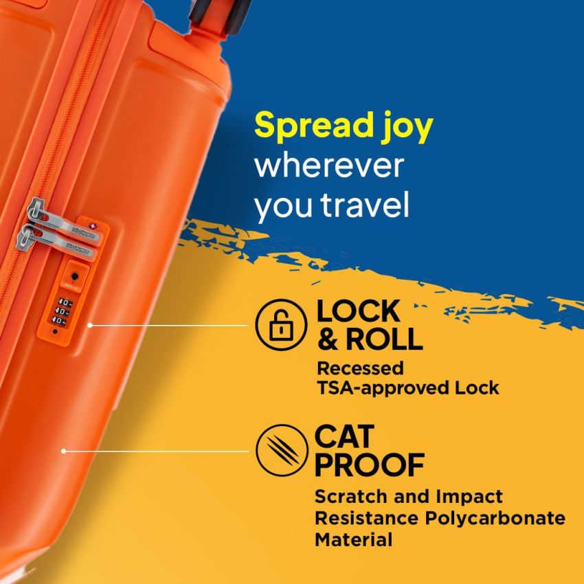 American Tourister Chupa Chups Small Hardside Polycarbonate Cabin Suitcase with Recessed TSA Lock & Double Wheels for Women & Men - Orange Cola