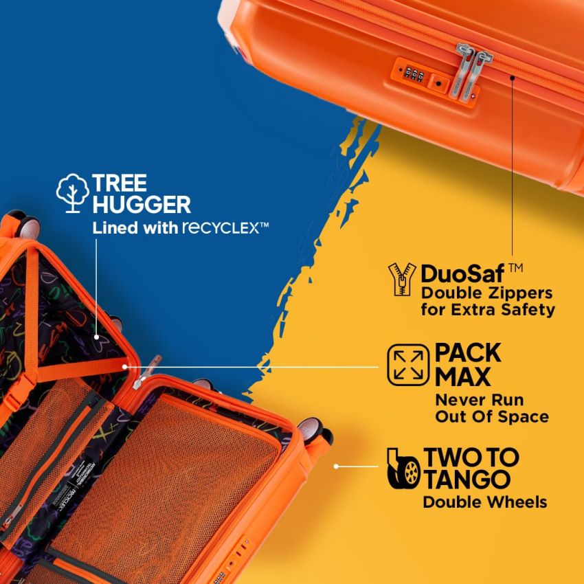 American Tourister Chupa Chups Small Hardside Polycarbonate Cabin Suitcase with Recessed TSA Lock & Double Wheels for Women & Men - Orange Cola