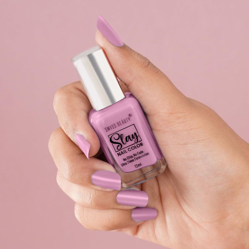 Swiss Beauty Slay Nail Color | Glossy Finish, Long Lasting Nail Paint| Chip resistant, Quick drying Nail Polish | Shade- Orchid, 13ml