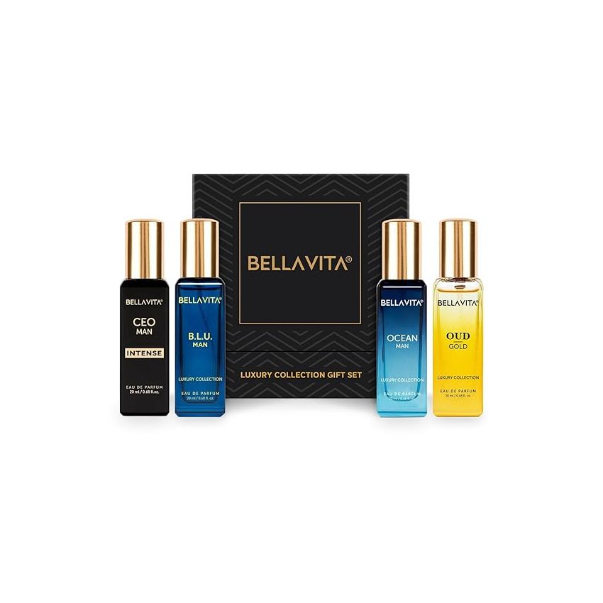 Bella Vita Luxury Collection Eau De Parfum Gift Set 4 x 20ml for Men with OUD GOLD, OCEAN, B.L.U & CEO Man Perfume|Long Lasting EDP Fragrance Scent