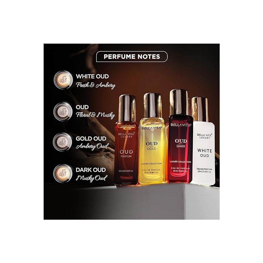 Bella Vita Luxury OUD Experience Eau De Parfum Gift Set 4 x 20ml for Men & Women, Premium Long Lasting EDP Perfume, Oudh Fragrance Scent