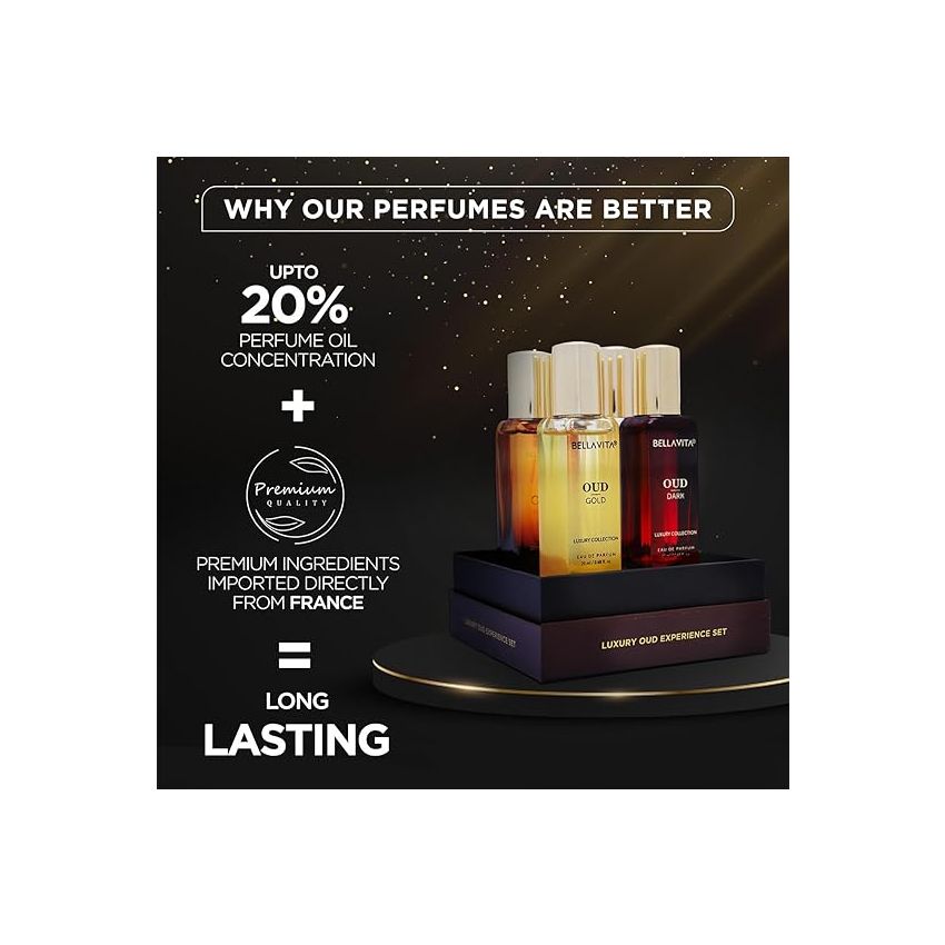 Bella Vita Luxury OUD Experience Eau De Parfum Gift Set 4 x 20ml for Men & Women, Premium Long Lasting EDP Perfume, Oudh Fragrance Scent