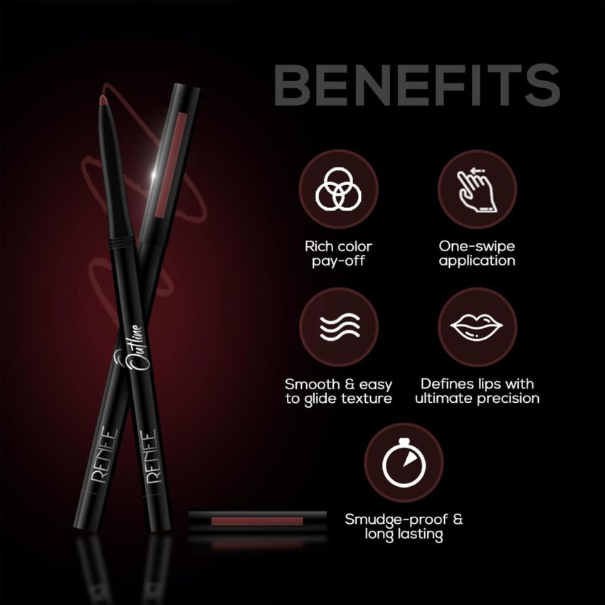 RENEE Outline Lip Liner With Built-in Sharpener 07 Sophia 0.35gm, Long Lasting & Smudge Proof, Matte Finish & Rich Color Payoff, One Swipe Application