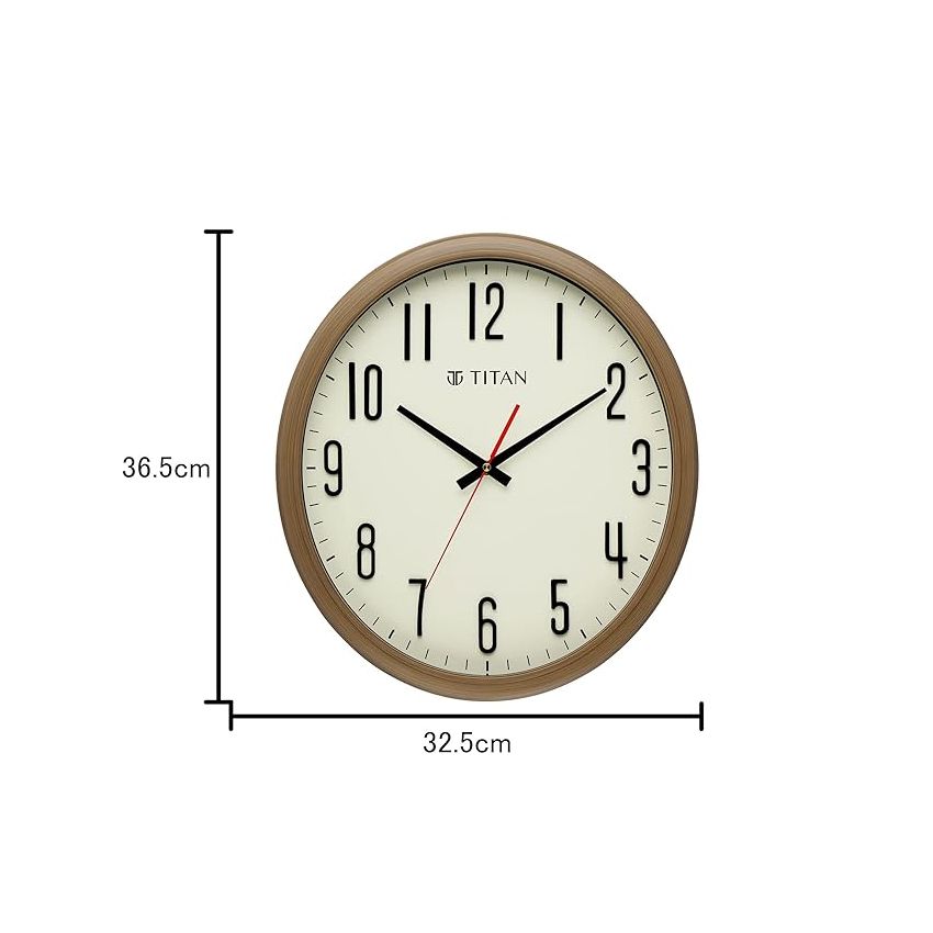 Titan Brown Wooden Texture Oval Clock with White Dial and Silent Sweep - Analog, 37 Cm