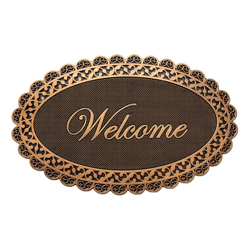 Onlymat Non-Slip Oval Shape Golden Colour Welcome Rubber Mat,Floor Mat ,anti-slip ,Use in a garage, laundry room, entryway, and 100% Rubber Backing & Skid Resistant For High Traffic Areas,Waterproof (86.83 x 53.34cm)