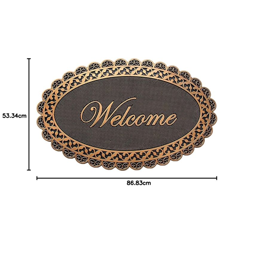 Onlymat Non-Slip Oval Shape Golden Colour Welcome Rubber Mat,Floor Mat ,anti-slip ,Use in a garage, laundry room, entryway, and 100% Rubber Backing & Skid Resistant For High Traffic Areas,Waterproof (86.83 x 53.34cm)