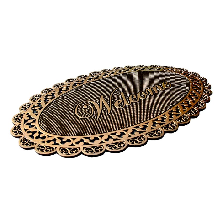 Onlymat Non-Slip Oval Shape Golden Colour Welcome Rubber Mat,Floor Mat ,anti-slip ,Use in a garage, laundry room, entryway, and 100% Rubber Backing & Skid Resistant For High Traffic Areas,Waterproof (86.83 x 53.34cm)