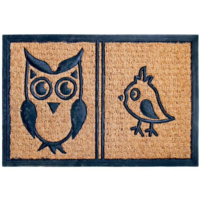 Onlymat Owl and Bird Coir Rubber Doormat (Beige, 16 x 24 x 0.2 Inches)