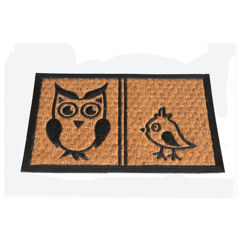 Onlymat Owl and Bird Coir Rubber Doormat (Beige, 16 x 24 x 0.2 Inches)