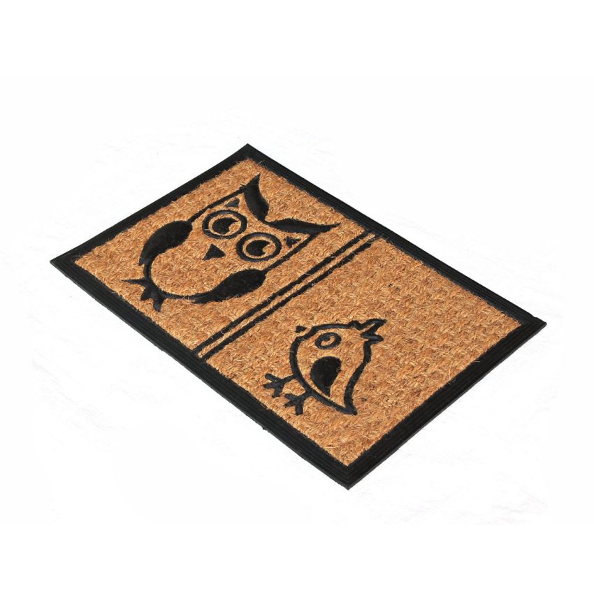 Onlymat Owl and Bird Coir Rubber Doormat (Beige, 16 x 24 x 0.2 Inches)