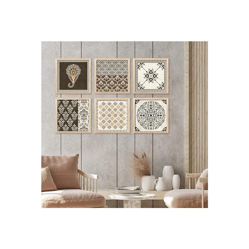 kotart Premium Digital Madhubani Art Paintings with Frame for Home Decor - Traditional Indian Painting for Wall Decoration Set of 6 (13x13 inch, Painting 12)