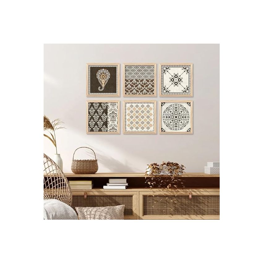 kotart Premium Digital Madhubani Art Paintings with Frame for Home Decor - Traditional Indian Painting for Wall Decoration Set of 6 (13x13 inch, Painting 12)