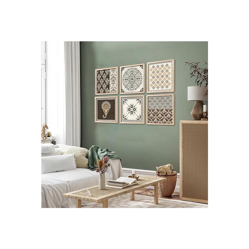 kotart Premium Digital Madhubani Art Paintings with Frame for Home Decor - Traditional Indian Painting for Wall Decoration Set of 6 (13x13 inch, Painting 12)