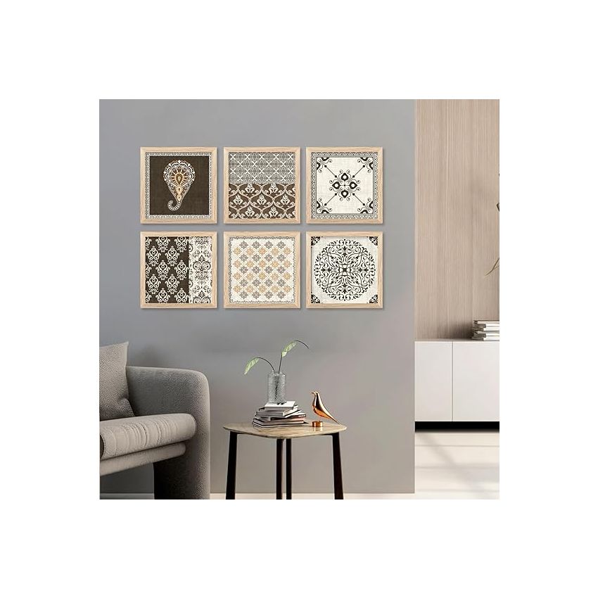 kotart Premium Digital Madhubani Art Paintings with Frame for Home Decor - Traditional Indian Painting for Wall Decoration Set of 6 (13x13 inch, Painting 12)