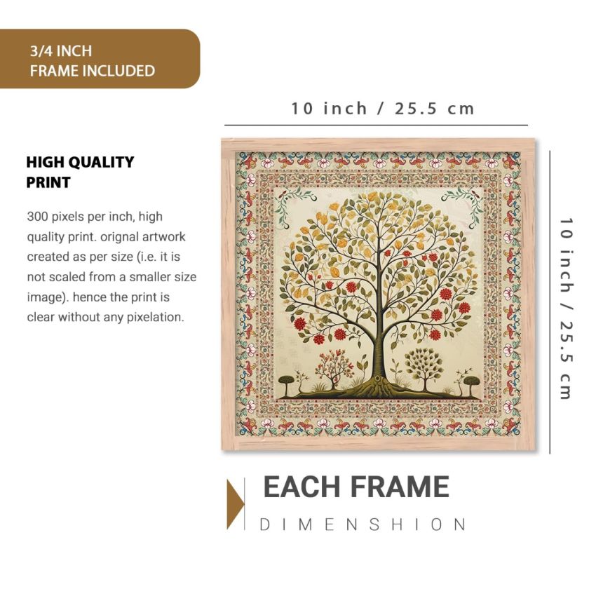 kotart Premium Digital Madhubani Art Paintings with Frame for Home Decor - Traditional Indian Painting for Wall Decoration (10x10 inch, Painting 5)