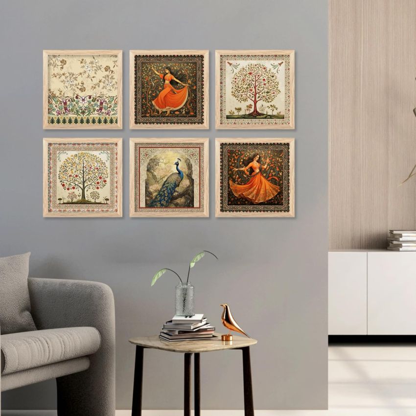 kotart Premium Digital Madhubani Art Paintings with Frame for Home Decor - Traditional Indian Painting for Wall Decoration (10x10 inch, Painting 5)