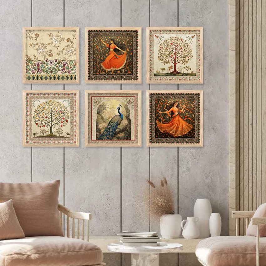 kotart Premium Digital Madhubani Art Paintings with Frame for Home Decor - Traditional Indian Painting for Wall Decoration (10x10 inch, Painting 5)