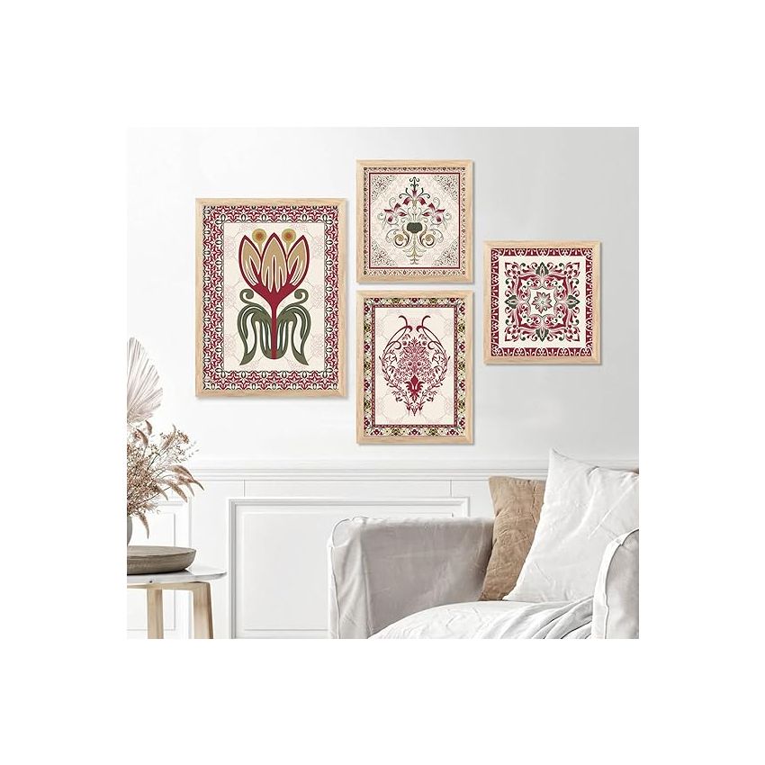 kotart Madhubani Art Paintings with Frame for Home Decoration - Traditional Framed Painting for Living Room Bedroom Office Decor - Painting for Wall Decoration - Set of 4 wall paintings (C)