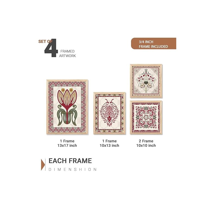 kotart Madhubani Art Paintings with Frame for Home Decoration - Traditional Framed Painting for Living Room Bedroom Office Decor - Painting for Wall Decoration - Set of 4 wall paintings (C)