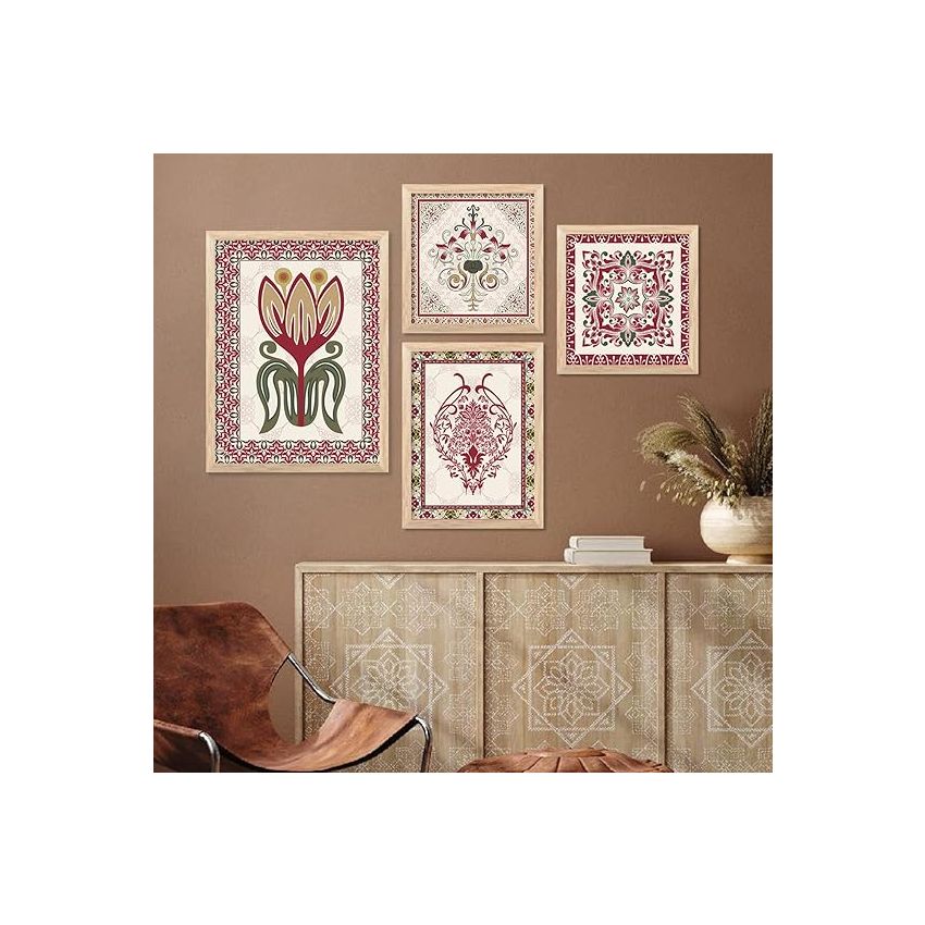 kotart Madhubani Art Paintings with Frame for Home Decoration - Traditional Framed Painting for Living Room Bedroom Office Decor - Painting for Wall Decoration - Set of 4 wall paintings (C)