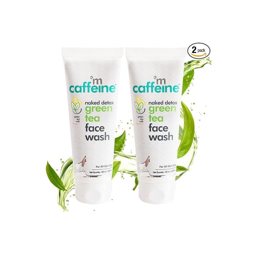 mCaffeine Naked Detox Green Tea Face Wash (Pack Of 2)| Dirt Removal | Vitamin C, Hyaluronic Acid | All Skin | Paraben & SLS Free | 100 ml