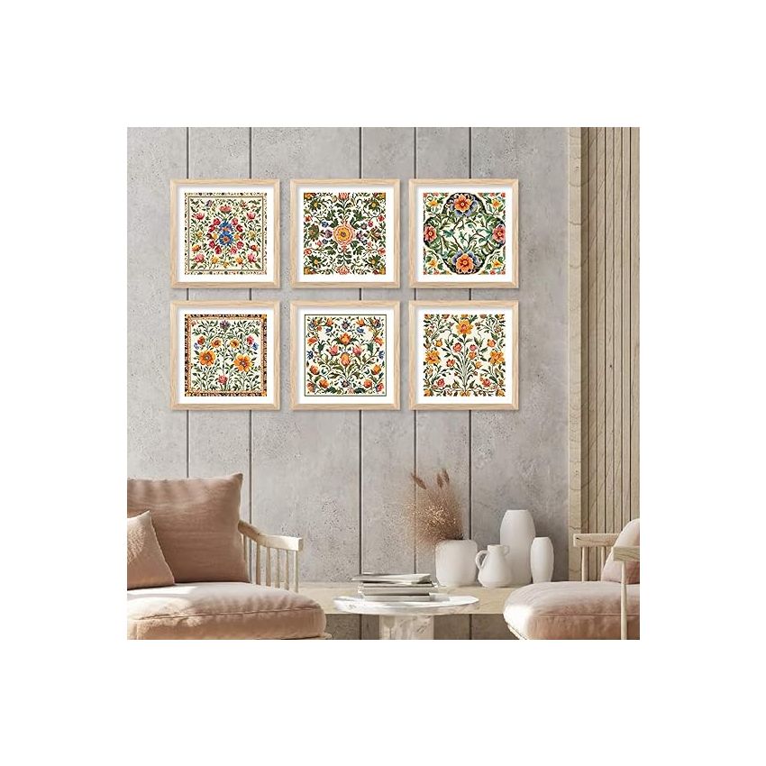kotart Premium Digital Madhubani Art Paintings with Frame for Home Decor - Traditional Indian Painting for Wall Decoration Set of 6 (13x13 inch, Painting 1)