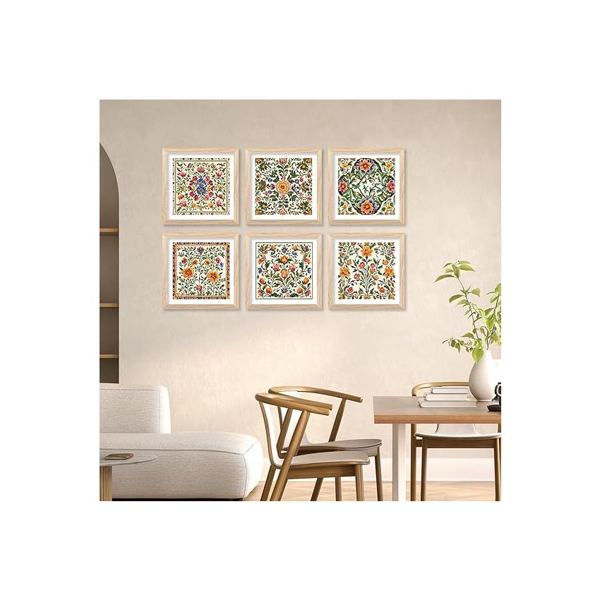 kotart Premium Digital Madhubani Art Paintings with Frame for Home Decor - Traditional Indian Painting for Wall Decoration Set of 6 (13x13 inch, Painting 1)