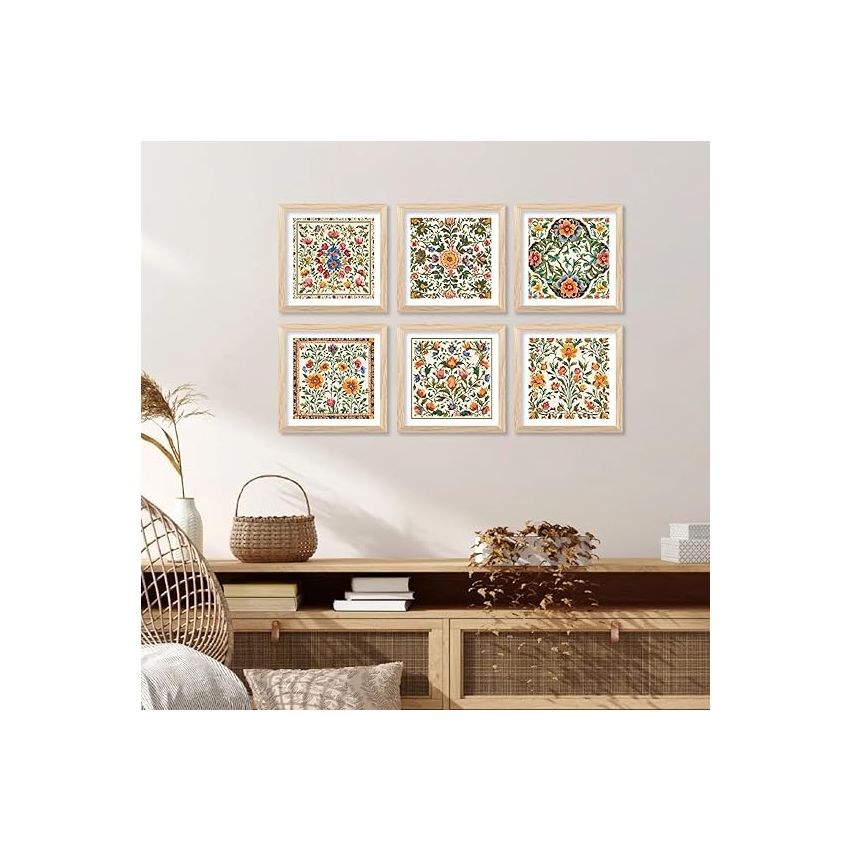 kotart Premium Digital Madhubani Art Paintings with Frame for Home Decor - Traditional Indian Painting for Wall Decoration Set of 6 (13x13 inch, Painting 1)